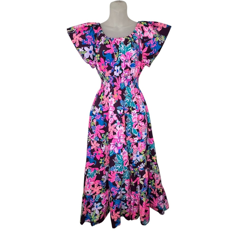 Lilly Pulitzer Ellabell Midi in Cherry Ganache Bohemian Garden Dress XS‎ New